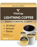 VitaCup Lightning Coffee Pods for Memory &amp Focus w/ 2X Caffeine Green Coffee Bean B Vitamins D3 Strong Dark Roast Single Serve Pod Compatible with Keurig K-Cup Brewers 16 Ct