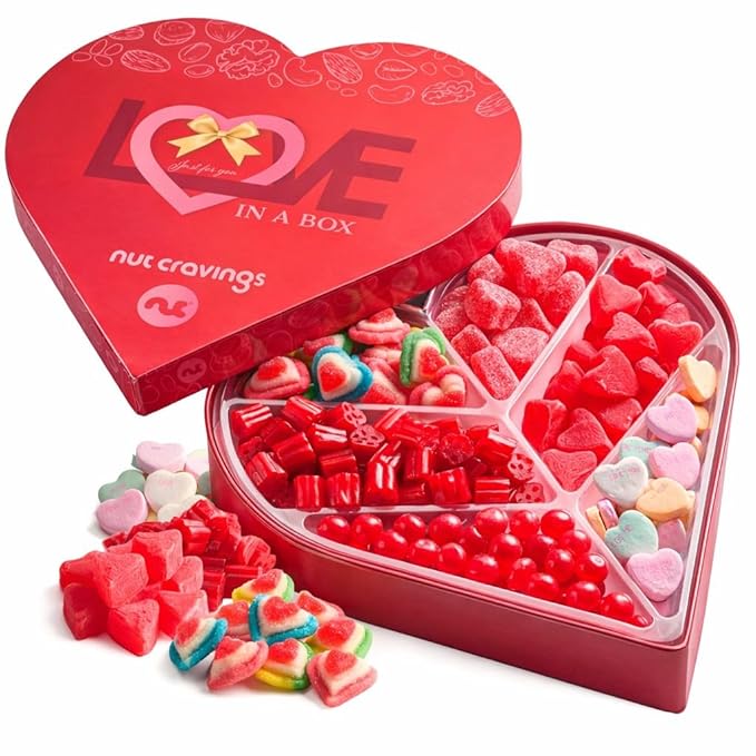 NUT CRAVINGS - Easter Mixed Candy Heart Shaped Gift Basket Love in A Box (6 Assortments) Ramadan Gifts Romantic Food Arrangement Healthy Snack Care Package Food Assortments