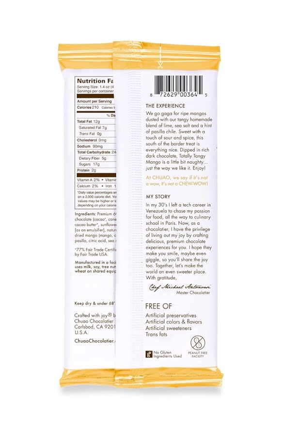 Chuao Chocolatier Totally Tangy Mango Dark Chocolate Gourmet Bars | For Gift Baskets Birthday Thank You Care Package | 12 Ct 2.8 oz Each