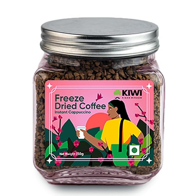 Kiwi Kisan Window - Freeze Dried Instant Coffee150gm (80+ Cups) | 100% Arabica Beans | Bold &amp Rich Taste | No Chicory - No Preservatives | Perfect for Hot &amp Cold Coffee