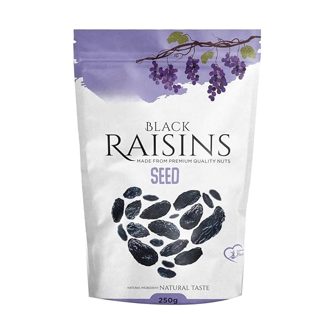 Afghani Black Raisins with seed | Kali Kishmish | Kala Munakka Dry Fruit | Kali Draksh | High in Anti-oxidants | Healthy &amp Delicious | 250g