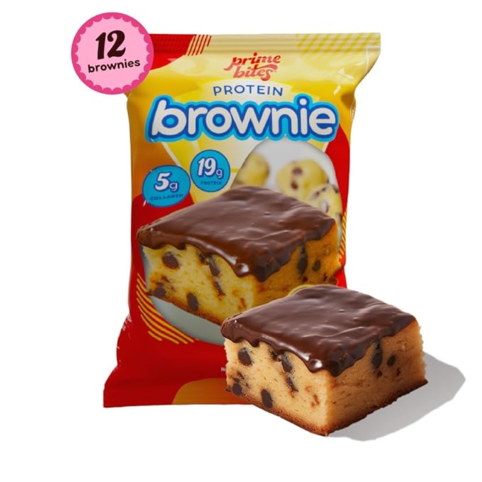 Prime Bites High Protein Brownie (12 Per Box Cookie Dough Bites) - 19g of Protein 5g of Collagen Gluten Free Low Sugar Treat Delicious Protein Snack