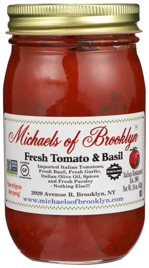 MICHAEL'S OF BROOKLYN Sauce Tomato Basil Pack of 6 16 FL OZ (GMO Free Low Sodium Vegan Wheat Free Yeast Free)