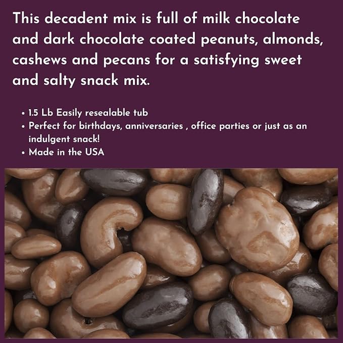 Milk &amp Dark Chocolate Deluxe Mixed Nuts - 1.5 Lb Tub