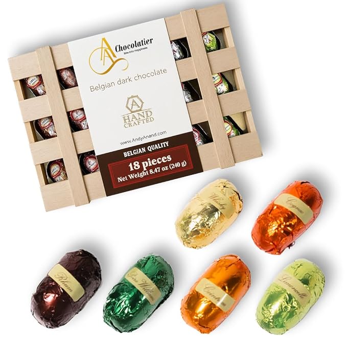 ANDY ANAND CHOCOLATIER European Flavor-Inspired Dark Chocolate Bottles – Smooth Filled Dark Chocolate Assortment Gluten Free Gourmet Chocolates in Elegant Wooden Gift Box (18 Pieces)