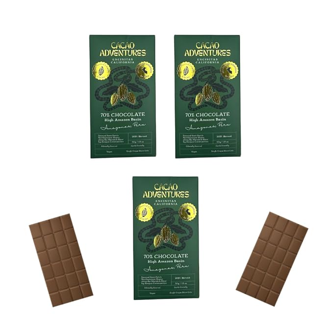 Cacao Adventures - 70% Ceremonial Grade Cacao Bar | Wild Strains | Ethically Sourced Sustainably Grown | (1.76oz - Pack of 3)