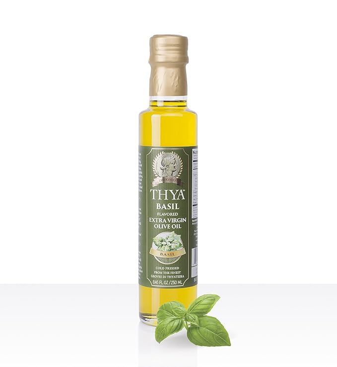 Thya Flavored Extra Virgin Olive Oil Variety Pack: Garlic Chili Pepper Truffle Basil | First Cold Pressed Olives | EVOO Value Pack | 4 Bottles of 8.45 Fl oz each | Total 33.8 Fl oz