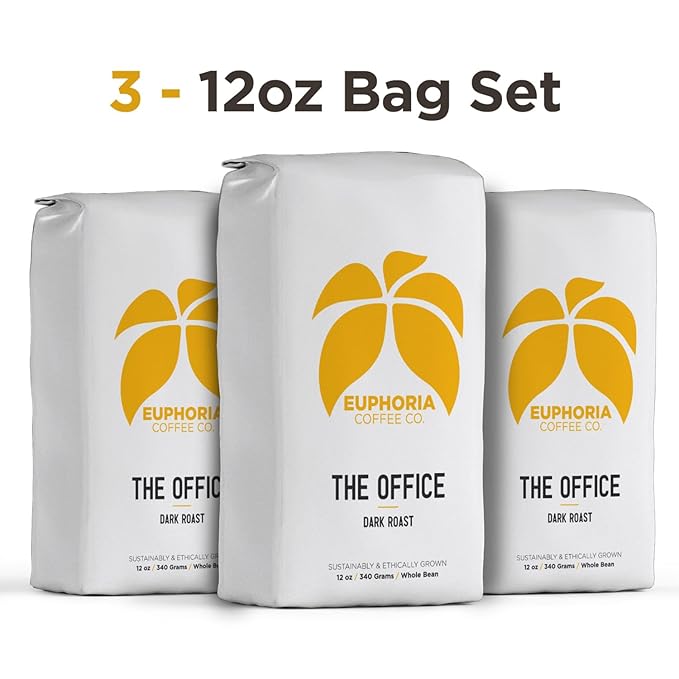 EUPHORIA COFFEE CO. The Office Whole Bean Coffee - Dark Roast | 12oz Bag (3 Pack)