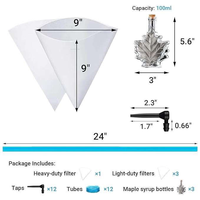 Maple Syrup Filter Tapping and Bottle Kits for Niter Sugar Sand Removal - 31 Piece Complete Sugaring Starter Supplies