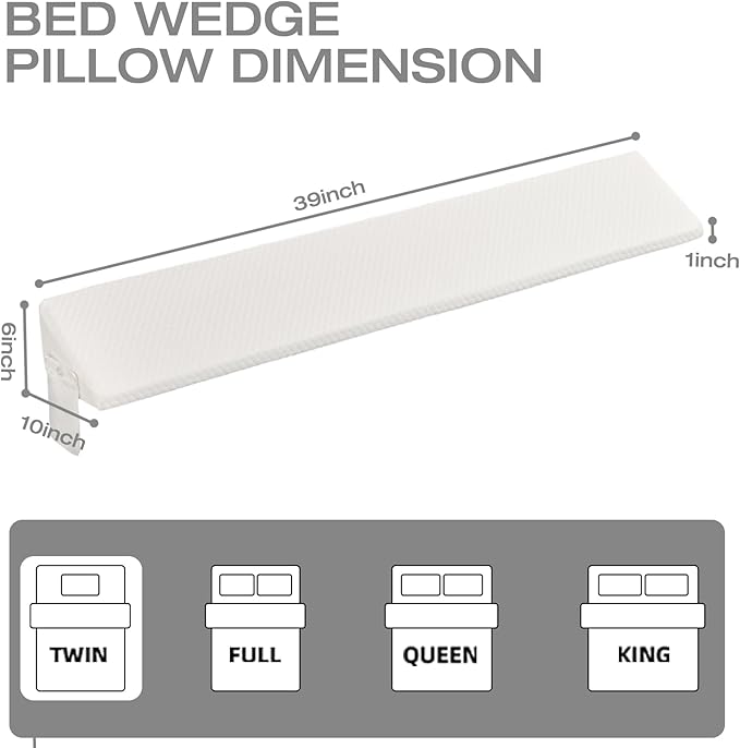 Twin Bed Wedge Pillow Headboard &amp Mattress Gap Filler Long Triangle Edge Corner Pillows 10x6x76in Dense Foam White with Pockets – Prevents Pillow/Toy Drops Bed Accessories Home Collection