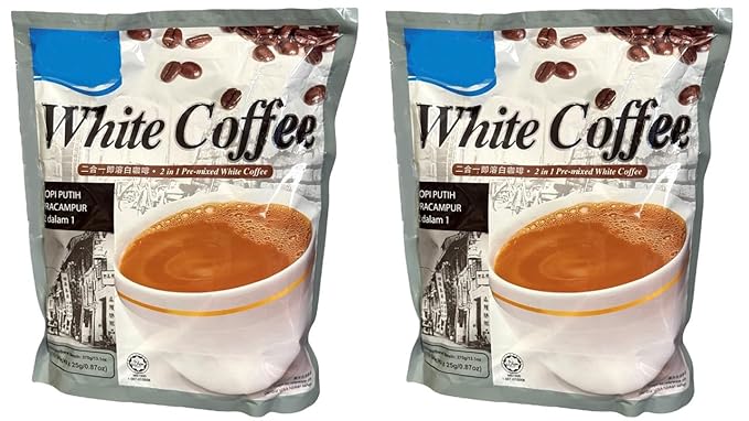 2 Packs - Instant White Coffee 2 in 1 - Ca Phe Trang Hoa Tan Sua Duong - 15 Sticks per Bags with 2 Bags per Order - Product of Maylaysia