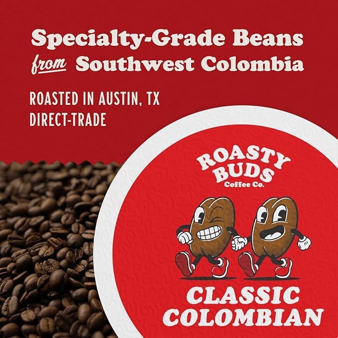 Roasty Buds Coffee Variety Pack Pods 48 Count | Including Mexican Chocolate French Vanilla Classic Colombian and Banana Split | Single-Serve 11g Per Pod | Recyclable Gluten-Free Non-GMO No Sugar
