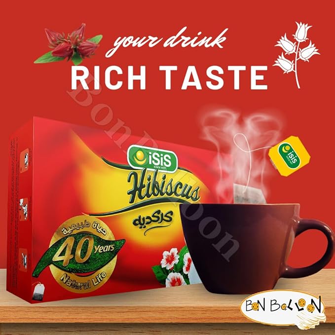 Isis Natural Egyptian Hibiscus Herbal Tea Bags Drinks To Carry It Everywhere For Perfect Start Egypt Aswani Aswan Chai Hybiscus Arab Arabic Herb Herbs Kosher Halal ( 100 Bags ) كركديه