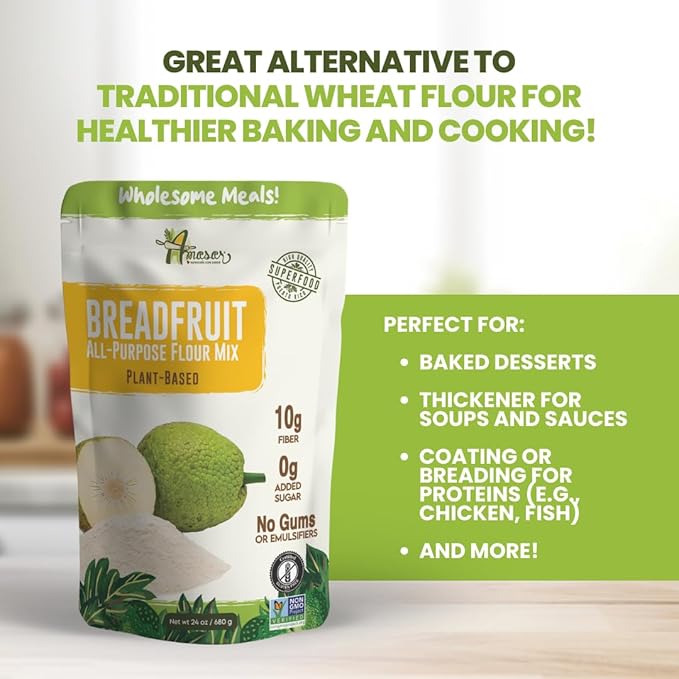 Amasar | All-Purpose Breadfruit Baking Mix | Gluten Free Made with Breadfruit &amp Cassava Flour | Plant Based All-Purpose Flour for Desserts &amp Dishes | 9g of Fiber per Serving 24 Oz