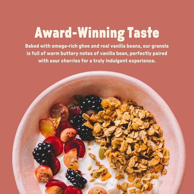 Jamie's Farm Vanilla Bean Granola with Sour Cherries (3 Pack) – Gluten-Free Organic Low Sugar – Baked with Ghee &amp Organic Oats – 8oz Bags