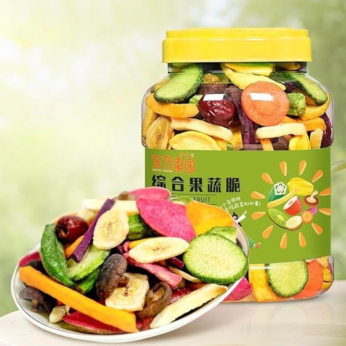 12 kinds of mixed freeze-dried fruit and vegetable Chips mixed fruit and vegetable crisp 500g dried okra mushroom Dim sum dessert nutritious ready meals substitute food leisure snacks (1 can)
