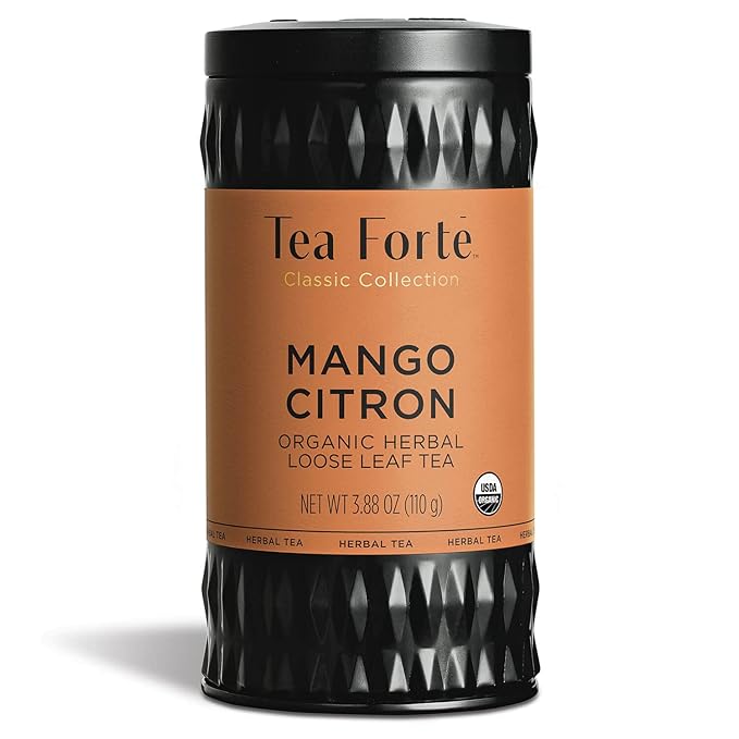 Tea Forte Mango Citron Premium Loose Leaf Caffeine-Free Herbal Tea Blend Canister Makes 35-50 Cups