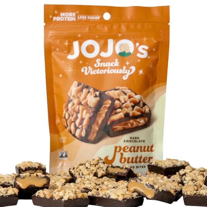 JOJO's Dark Chocolate Peanut Butter Filled Healthy Snack Low Sugar Low Carb Gluten Free Non GMO Paleo &amp Keto Friendly Made with Plant Based Hemp Protein Vegan (4 Count)