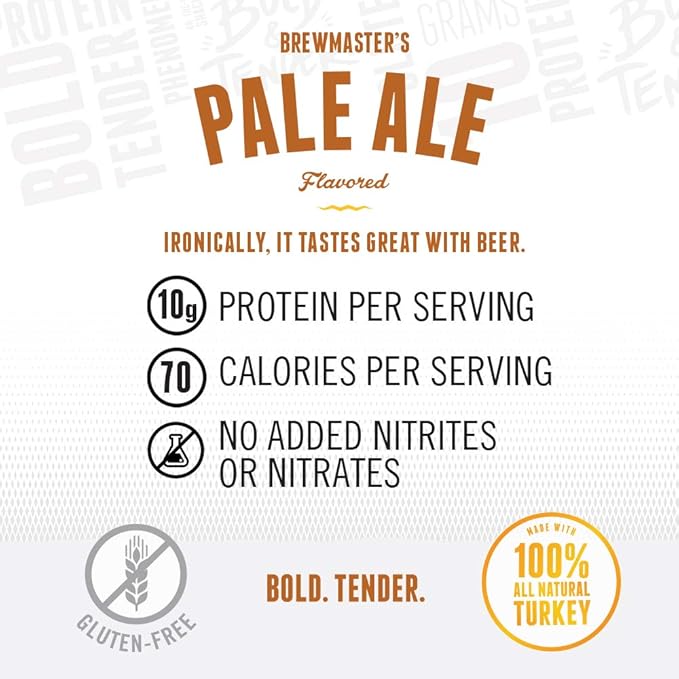 Perky Jerky Brewmaster's Pale Ale Turkey Jerky 14oz - Low Sodium - 10g Protein per Serving - Low Fat - 100% U.S. Sourced - Tender Texture and Bold Flavor
