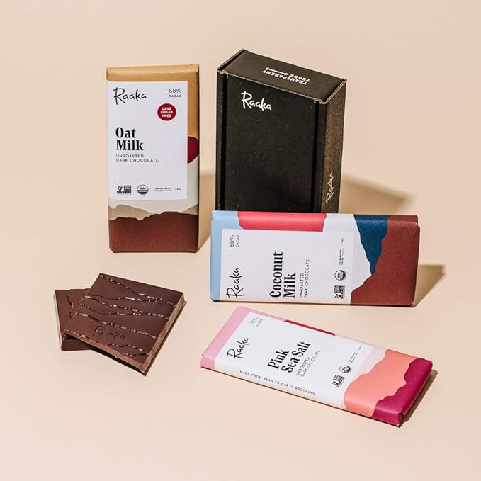 Raaka Chocolate Dairy-Free Pack | Gourmet Bean-to-Bar Dark Chocolate | Organic Kosher Vegan Gluten-Free | Chocolate Lover’s Gift | 1.8oz Bars 3-Pack