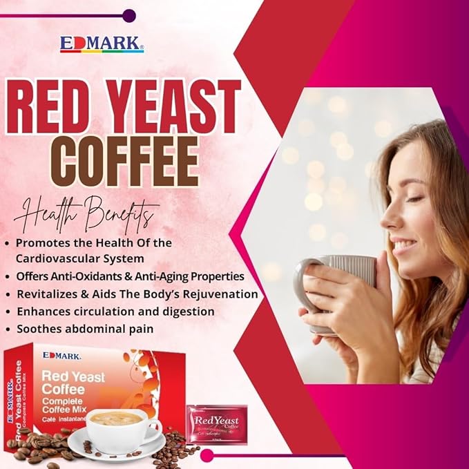 EDMARK Red Coffee - ZERO Sugar | Organic Instant Coffee w/Rose Petal Extract | Aromatic Red Coffee Pods for Daily Energy Focus Wellness &amp Coffee Lovers | 15g x 20 Convenient Sachets
