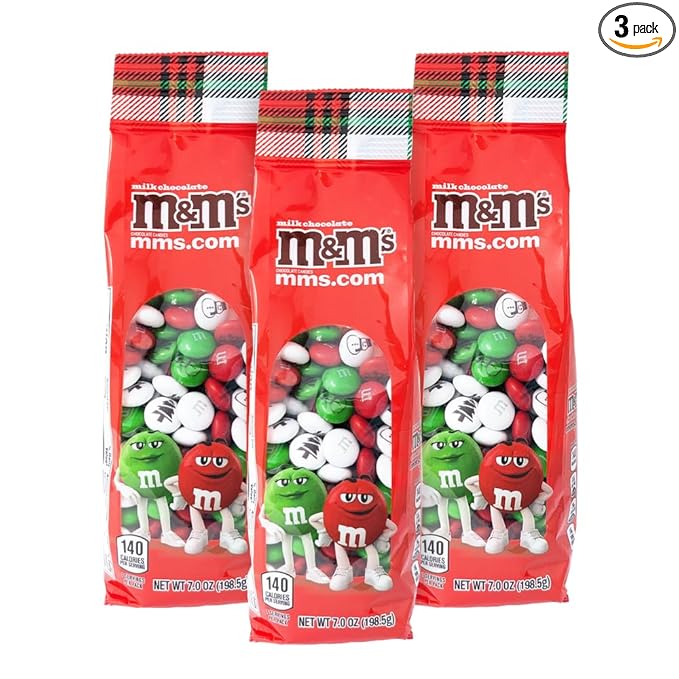 M&ampM'S WORLD Christmas Candy Gift Bags 3-pack for Gifts Holiday Candy Bowls Party Décor and Stocking Stuffers