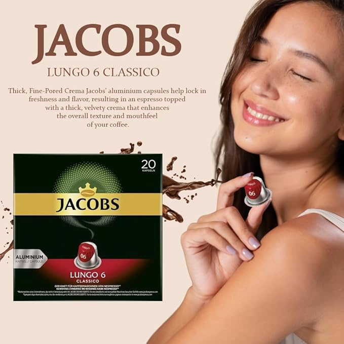 Jacobs Lungo 6 Classico 10x20 CAPSULES Coffee Capsules Compatible with (052 USD/CAP)
