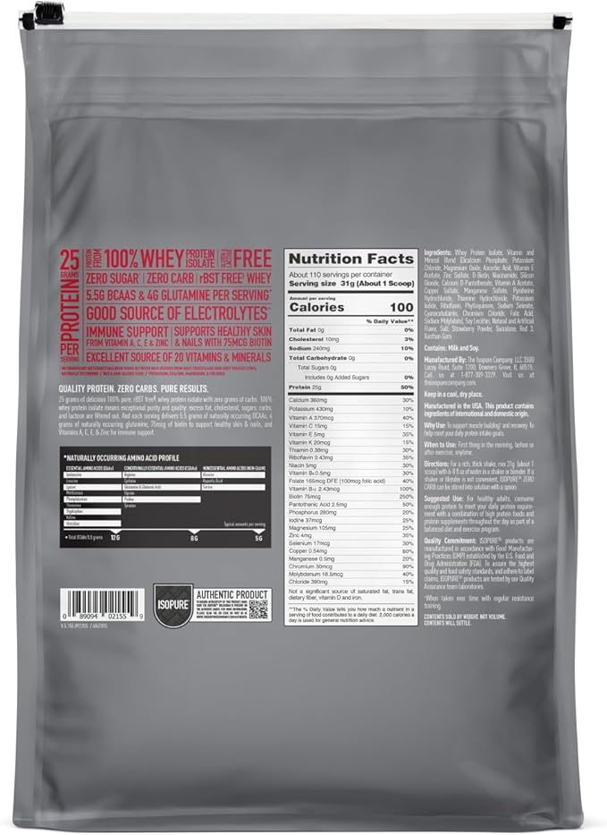 Isopure Zero Carb 100% Pure Whey Isolate Protein Powder Gluten Free With Vitamins Strawberries &amp Cream 25g Protein Per Serving 7.5 Lbs 110 Servings (Packaging May Vary)