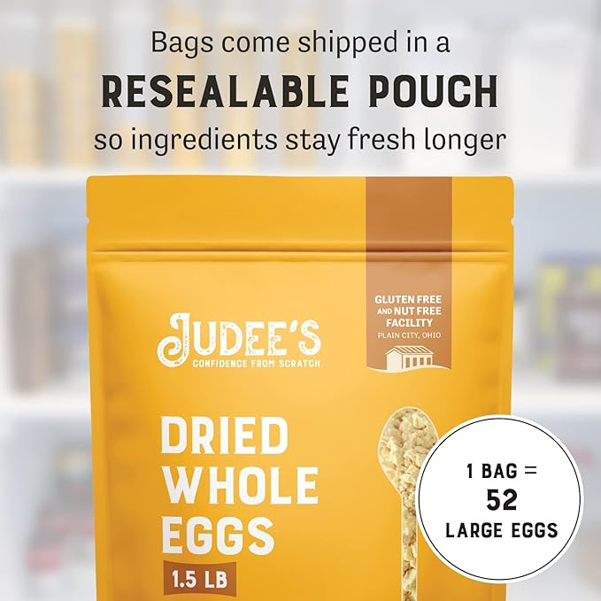 Judee's Gluten Free Dried Whole Egg Powder - Gluten-Free Egg Substitute for Baking - Protein Powder for Cooking - 1.5 lb Pouch