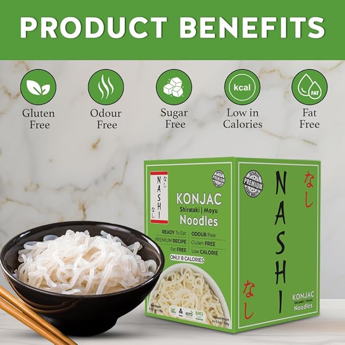 Nashi Shirataki Konjac Premium Noodles - Low Fat Glucomannan Premium Recipe Keto friendly Suitable for Vegan Odour Free low calorie food | Ready to Eat | 53.61 oz (Pack of 8)