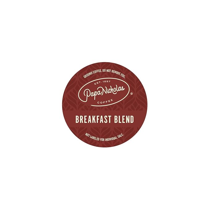 PapaNicholas Coffee Single Serve Coffee Cups Fits Keurig K Cup Brewers Breakfast Blend 60 Coffee Pods