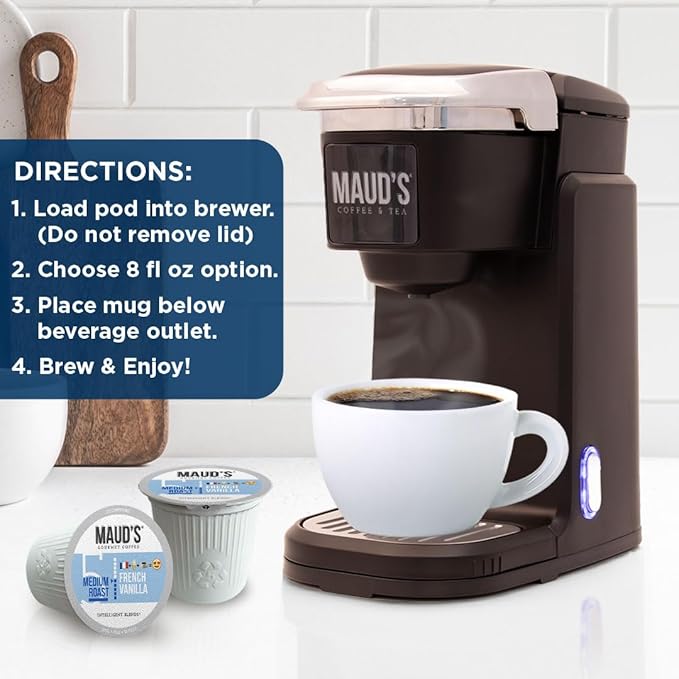 Maud's French Vanilla Coffee Pods 100 ct Medium Roast Coffee in Single Serve Pods – 100% Arabica Coffee Compatible with Keurig K Cups Maker