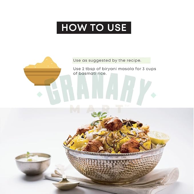 Natural Biryani Masala by Granary Mart – Gourmet Spice Blend - Ideal for layered vegetable and meat pilaf – Suitable for Vegetarians &amp Vegans - Affordable Bulk Rate – 44 lbs. Bulk Bag