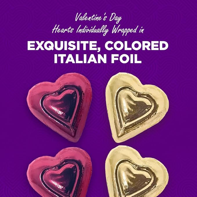Madelaine Dark Chocolate Mini Hearts Candy – 72% Cacao Valentine’s Day Chocolates Individually Wrapped in Burgundy Foil – 12 oz