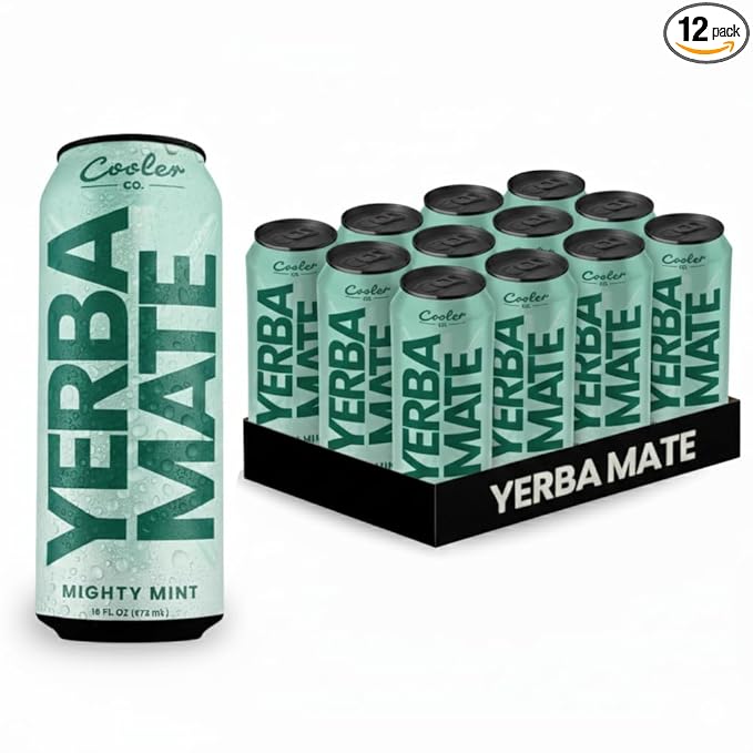 COOLER CO. | YERBA MATE | 12 Pack | 100% Organic Yerba Mate Caffeine | 150 mg Caffeine | 3 Organic Ingredients | Natural Ingredients | No Artificial Colors or Stimulants | Mighty Mint Flavor