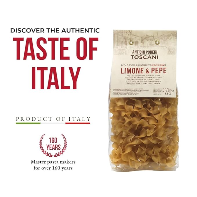 ANTICHI PODERI TOSCANI Handmade Flavored Pasta Lemon and Pepper Pappardelline 8.8oz | Imported from Italy Pack of 2