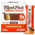 Munk Pack Peanut Butter Cup Probiotic Keto Protein Bars | 15g Plant Protein 1g Sugar 4g Net Carbs | Non-GMO Plant-Based Low Sugar Gluten-Free Snacks | 12 Count