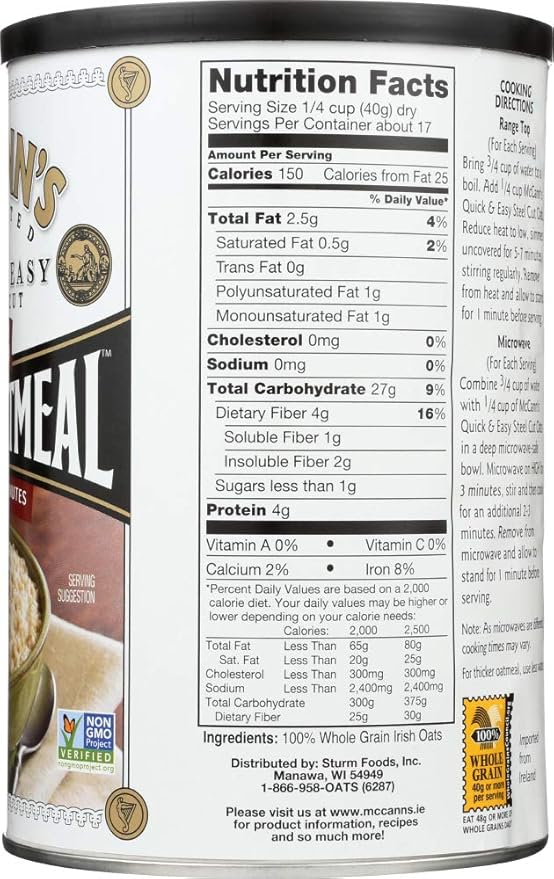 McCanns Quick and Easy Steel Cut Irish Oatmeal 24 Ounce -- 12 per case. by McCann's