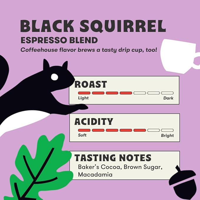 Peace Coffee Black Squirrel Espresso Blend Ground Medium Roast Coffee 12 oz Pack of 3 Organic Fair Trade Smooth Classic Flavor Shade Grown Fresh Roasted