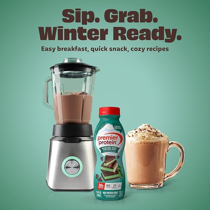 Premier Protein Shake LIMITED EDITION Winter Mint Chocolate 30g Protein No Added Sugar 24 Vitamins &amp Minerals to Support Immune Health 11 fl oz 12 Pack