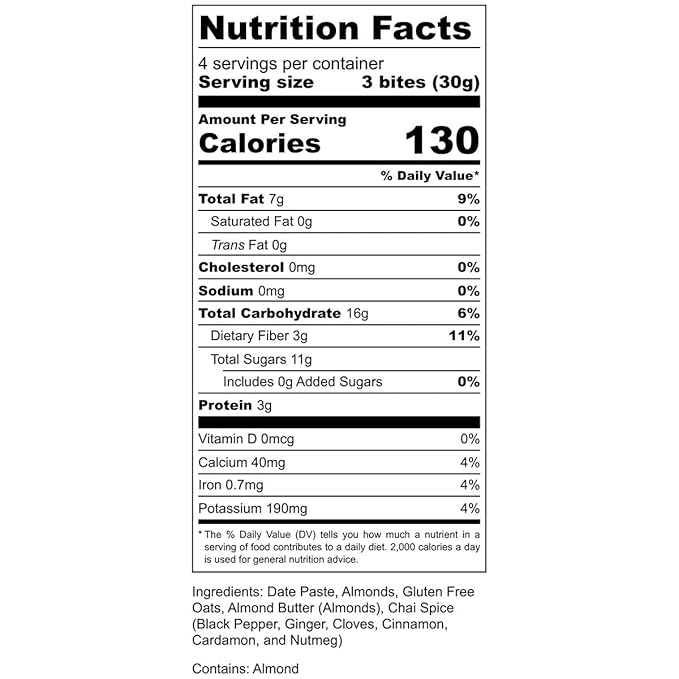 AMG Snacks Almond Chai Energy Bites | 4.3 oz Pack of 6 (72 Bites Total) | Date and Nut Energy Snacks Protein Bars | Non GMO Gluten Free Vegan Protein Bites | Made with All Natural Ingredients