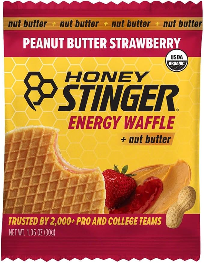 Honey Stinger Organic Peanut Butter &amp Strawberry Waffle Snacks - USDA Organic Kosher Certified Gluten-Free Energy-Boosting Wafers with Honey No Artificial Flavors or Preservatives Pack of 12