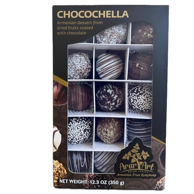 CHOCOCHELLA (12.3oz) – Premium Armenian Gourmet Delights | Walnuts &amp Dried Fruits Coated in Dark White &amp Milk Chocolate | 100% Natural No Added Sugar | Handcrafted Gift Box | Healthy &amp D