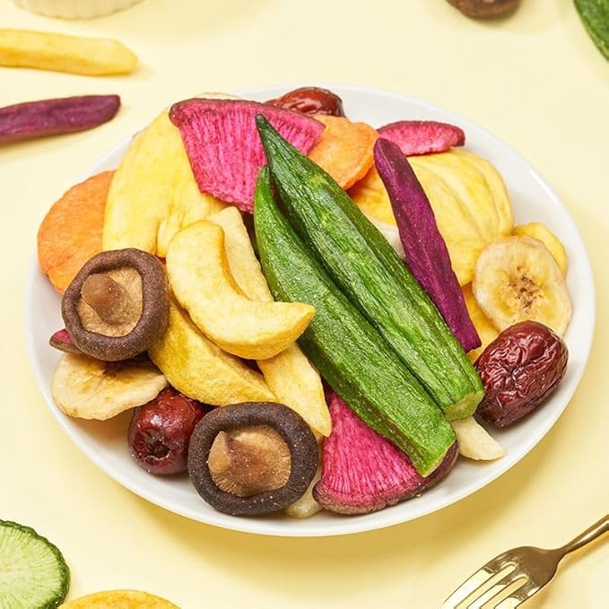 Mixed Freeze-dried Vegetable and Fruit Jerky 500g/Can Various Dried Fruit and Vegetable Chips Okra Radish Banana Leisure Food Vegetarian Crispy Fruit Snacks Chinese Snack Gift Package (5 can)