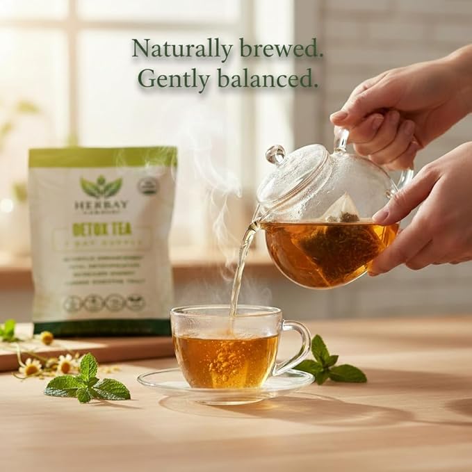 Herbay Harmony Organic Detox Tea – Caffeine-Free Herbal Cleanse for Bloating Relief Digestive Tea &amp Natural Body Detox Organic Herbal Blend with Ginger Chamomile &amp Papaya - 24 Pack (24 Week
