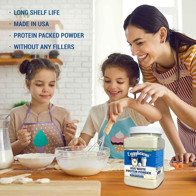 Eggylicious Egg White (Albumin) Powder Dried Natural Protein Powder Made from Fresh Eggs PasteurizedNon-GMO No Additives Used for Baking Icing1lbs(16oz)