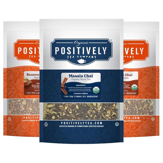 Organic Positively Tea Company Chai Tea Sampler Loose Leaf 4 Ounce 3 Pack