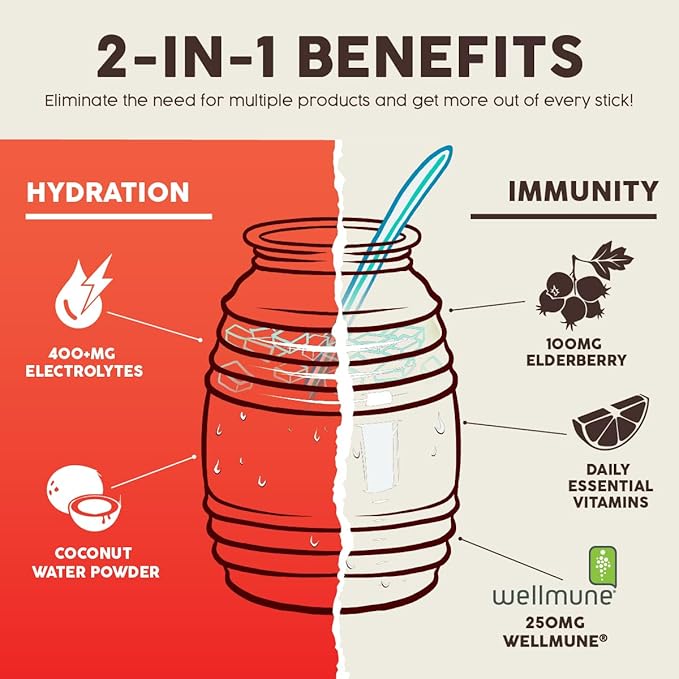 Salud 2-in-1 Hydration Packets + Immunity Electrolytes Powder Strawberry - Fresca Agua Fresca Drink Mix Elderberry Dairy &amp Soy Free Non-GMO Gluten Free Vegan Low Calorie 1g Sugar (15 Servi
