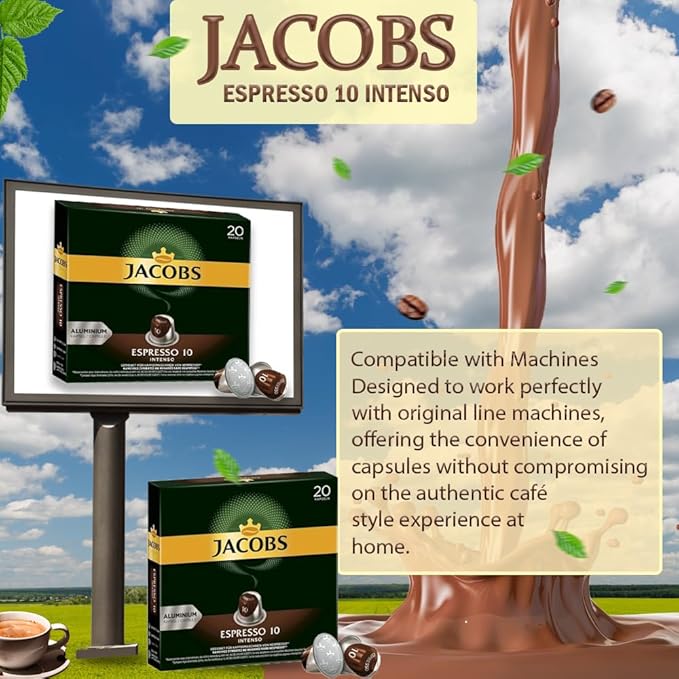Jacobs Espresso 10 Intense 10x20 CAPSULES Coffee Capsules Compatible with (052 USD/1 CAP)
