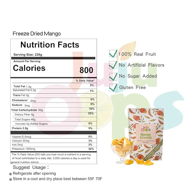 Juju-Oops Freeze-Dried Mango Snack Packs | 100% All Natural Crunchy &amp Healthy | Family Party Size – Best Snack for Kids &amp Adults | Non-GMO No Sugar &amp Additives Added Vegan Gluten free